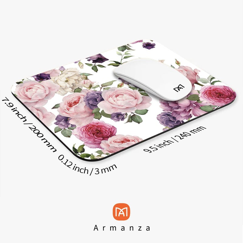 Armanza Square Mouse Pad Floral Roses,Personalized Premium-Textured Custom Mouse Mat Design,Washable Mousepad Lycra Cloth,Non-Slip Rubber Base Computer Mouse Pads for Wireless Mouse - Image 2